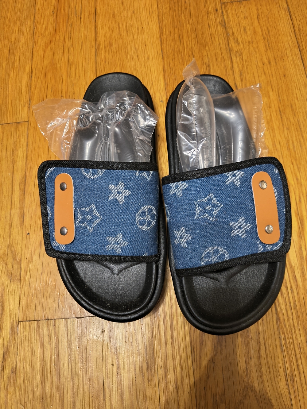 Women's Blue Denim Adjustable Slide Sandals